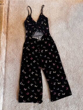 Butterfly Print Wide Leg Jumpsuit Size L